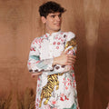 Men’s White Tiger & Floral Printed Kurta