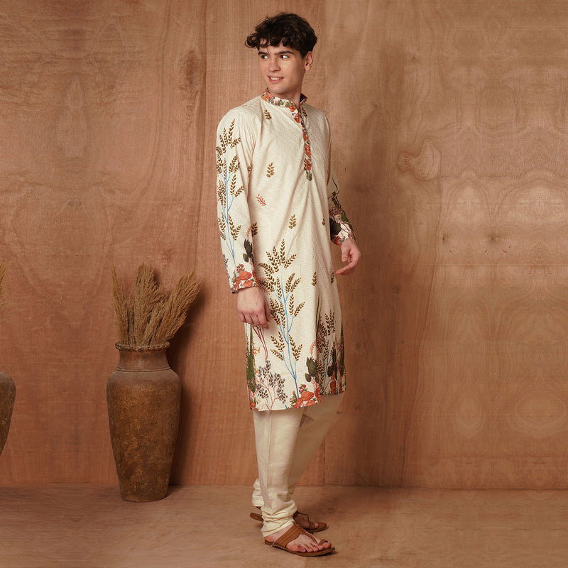 Men’s Cream Chikankari Harvest Print Kurta 5