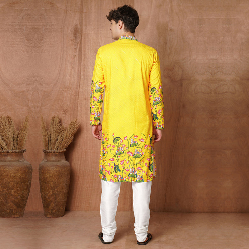 Men’s Yellow Floral Printed Kurta 5