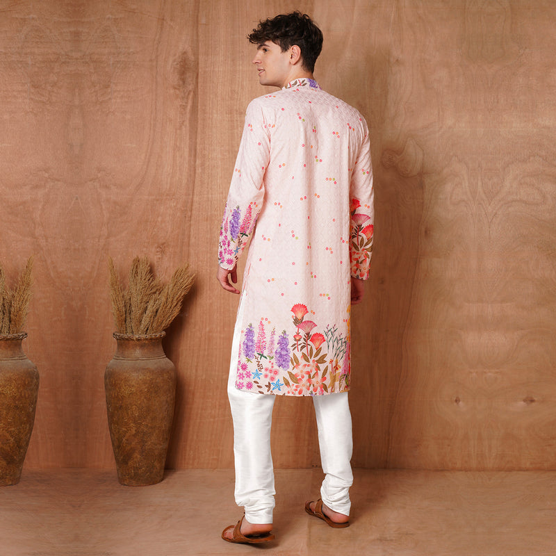 Men’s Pastel Pink Botanical Floral Kurta 7