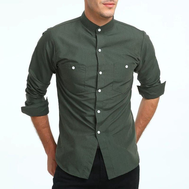 Chemise verte en coton à deux poches