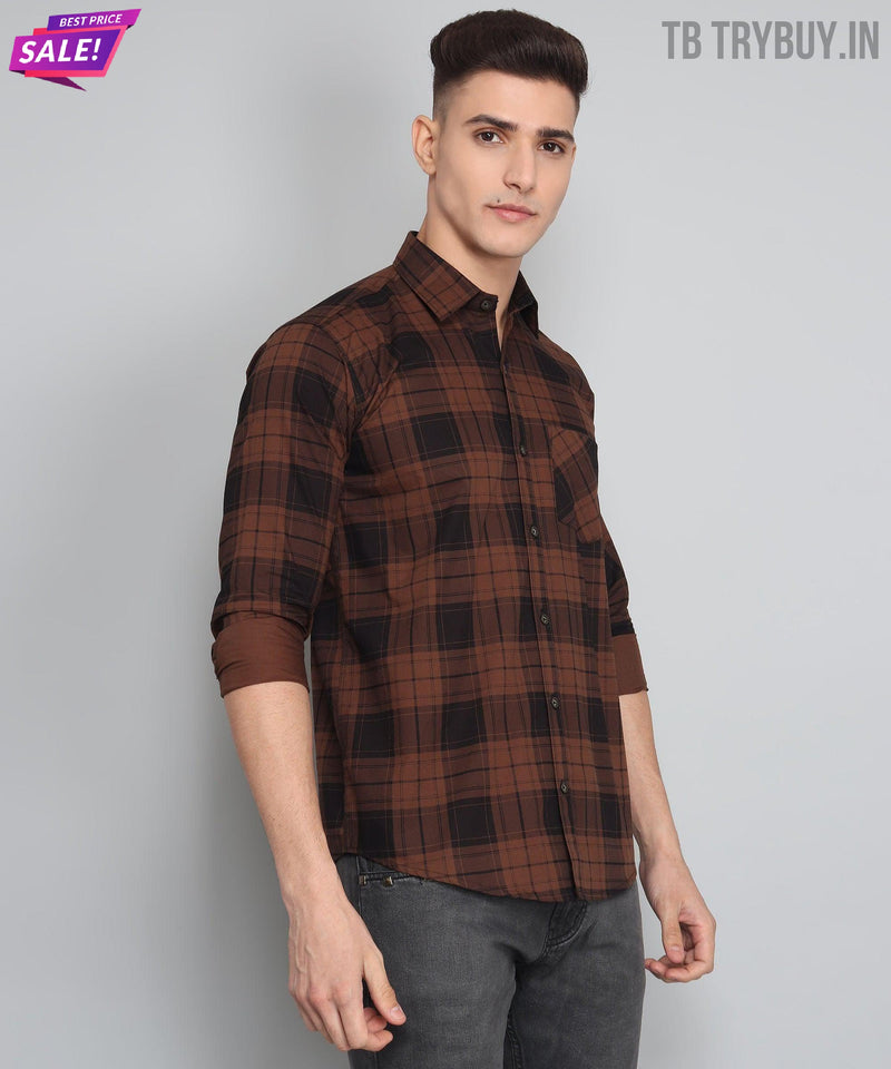 Brown Checked Cotton Shirt for Men 4