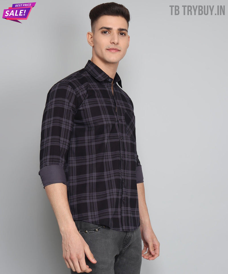 Black Grey Checked Cotton Shirt for Men 4