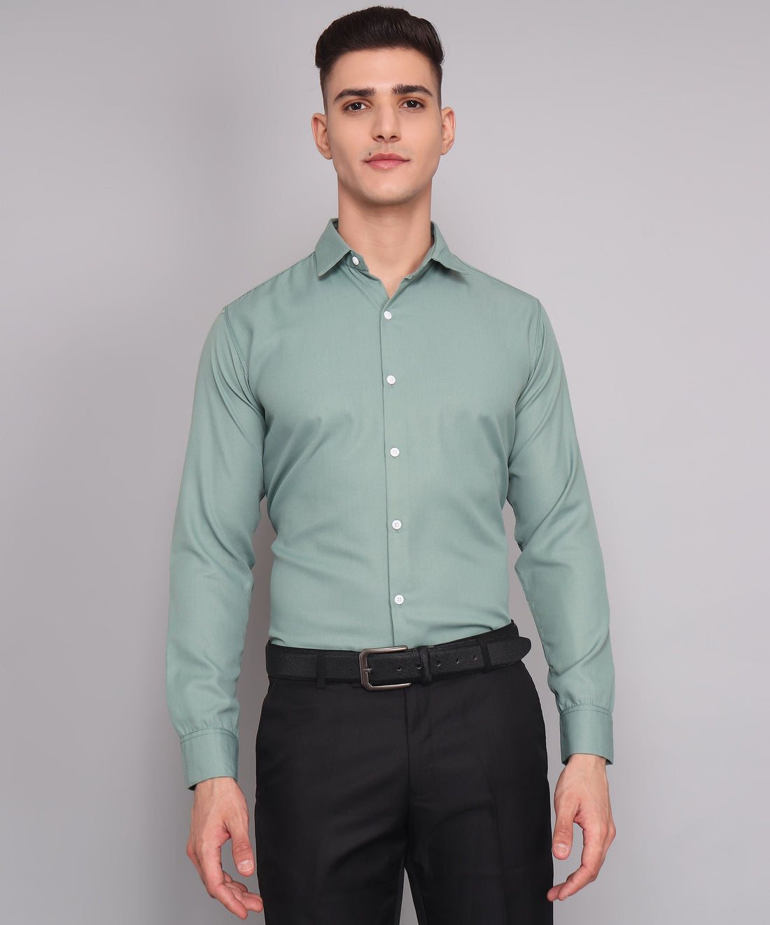 Men's ocean green solid regular-fit shirt, product view