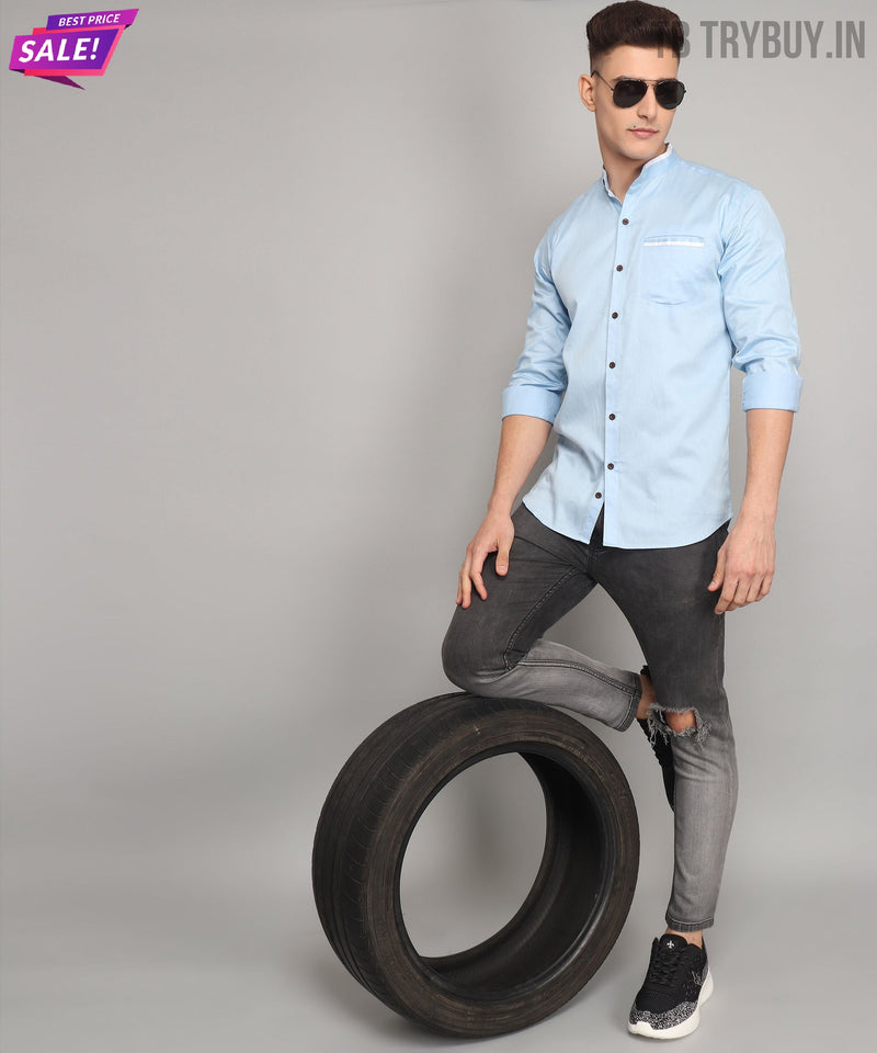 Mandarin Sky Blue Men's Shirt 4