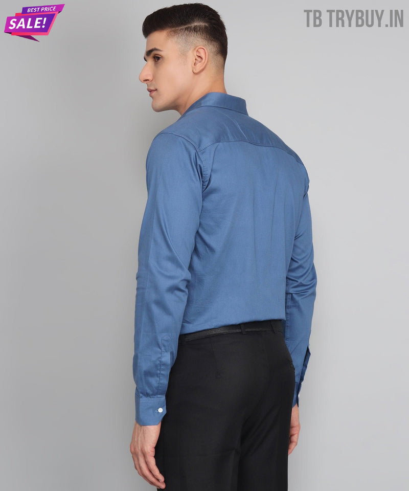 Blue Solid Cotton Shirt for Men 8
