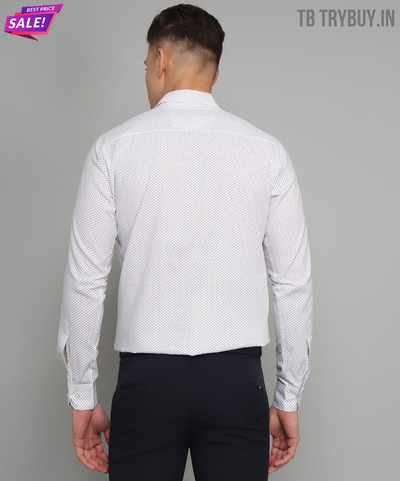 White Polka Dot Printed Cotton Shirt for Men 8