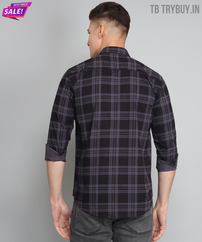 Black Grey Checked Cotton Shirt for Men 7