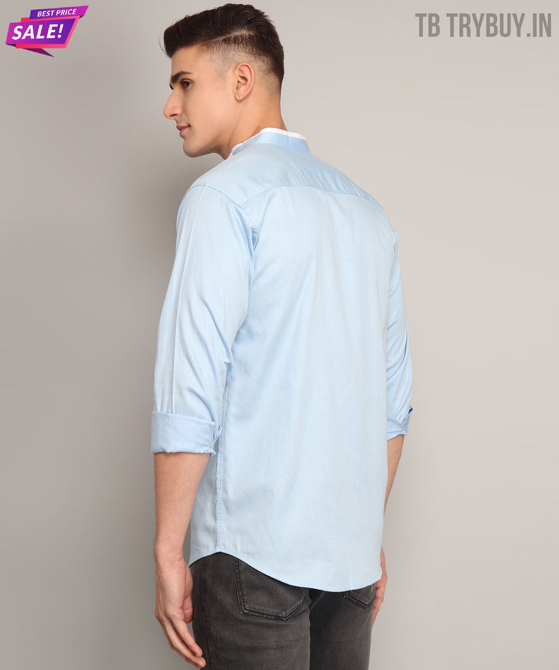 Mandarin Sky Blue Men's Shirt 7