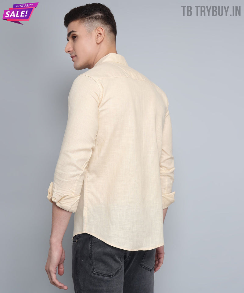 Cream Double Pocket Cotton Linen Shirt for Men - TB_76_TP 8