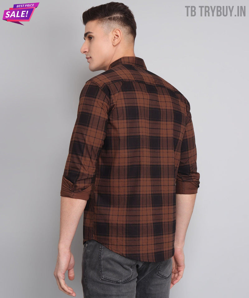 Brown Checked Cotton Shirt for Men 7