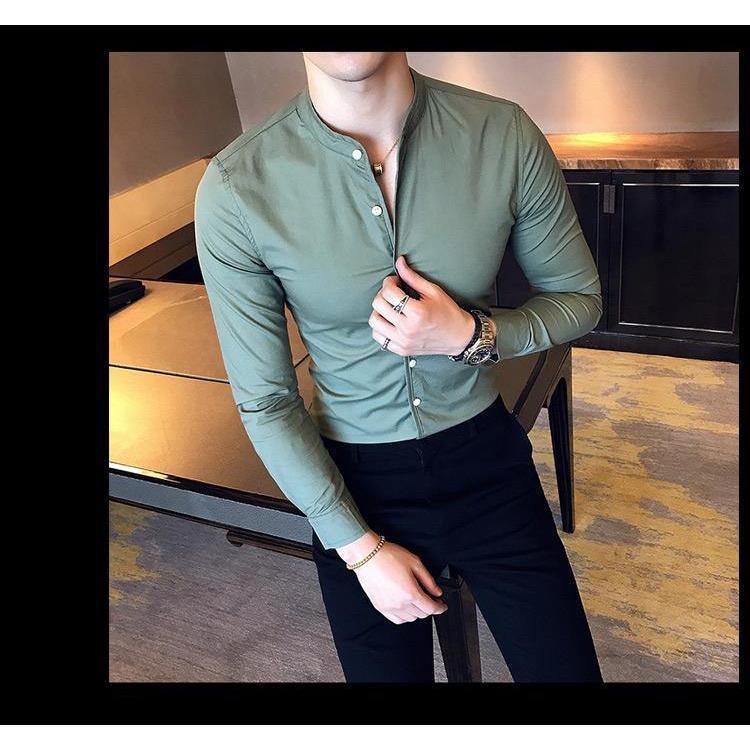 Ocean green cotton button-down shirt for men