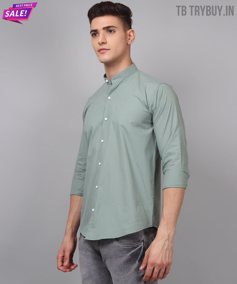 Ocean Green Cotton Mandarin Collar Shirt 9