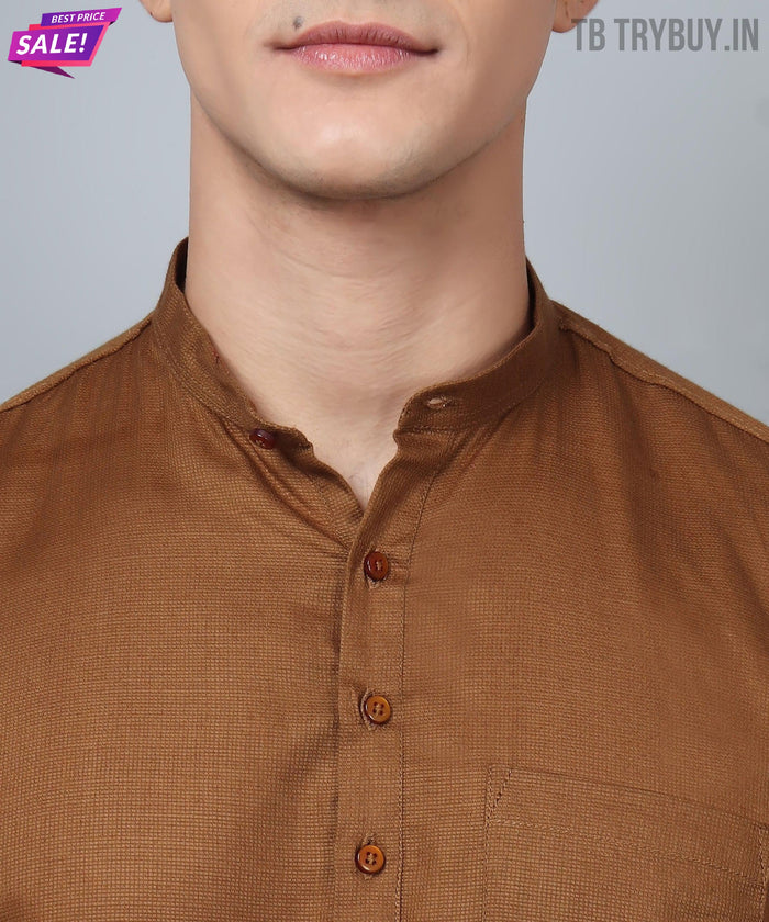 Men’s Khaki Slim Fit Cotton Kurta 2