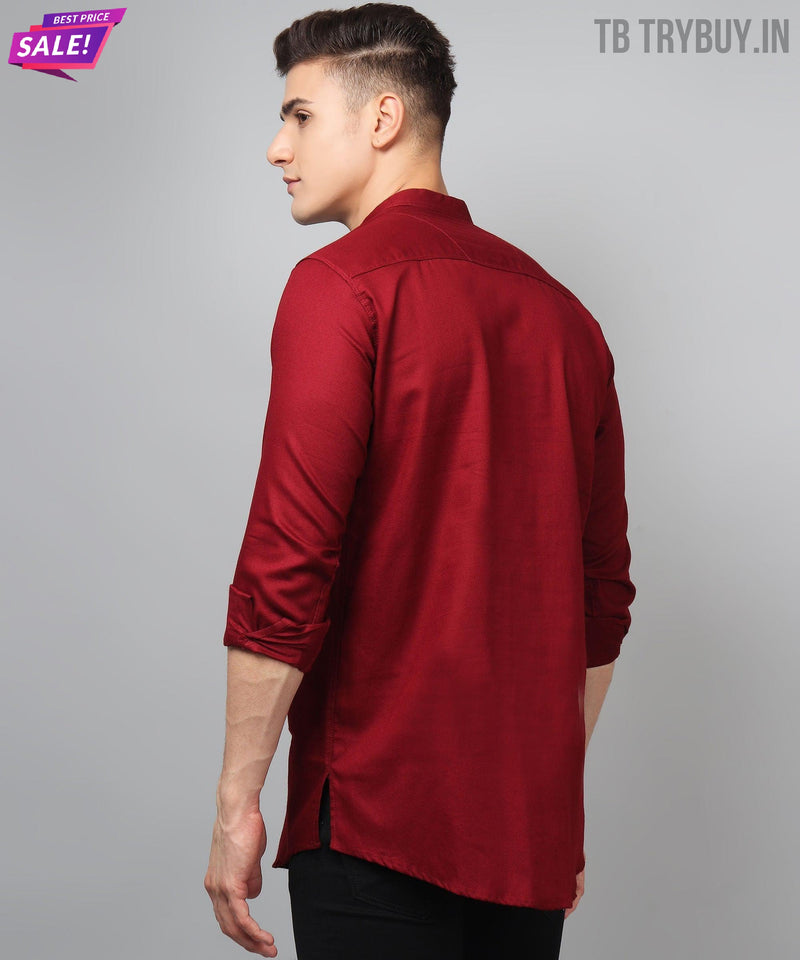 Men’s Maroon Regular Fit Cotton Kurta 8