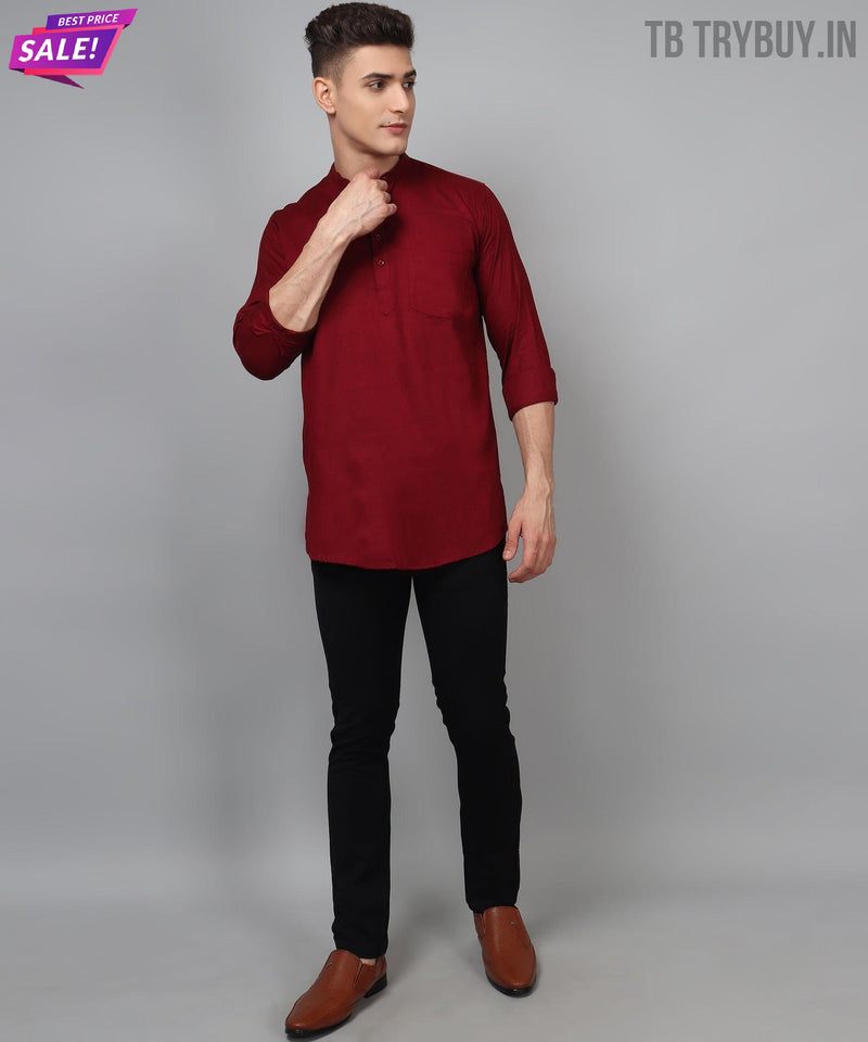 Men’s Maroon Regular Fit Cotton Kurta 3