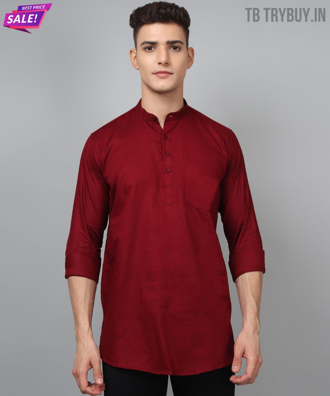 Maroon regular-fit cotton kurta for men