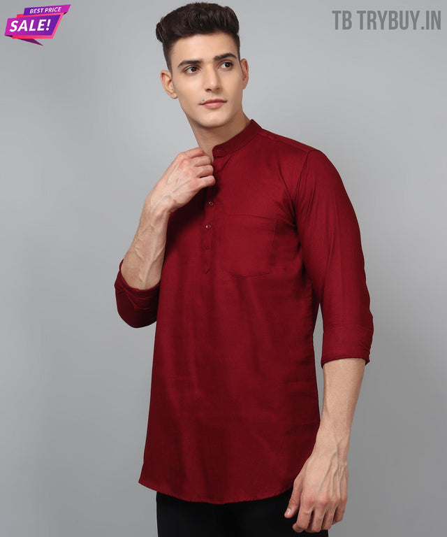 Maroon regular-fit cotton kurta for men