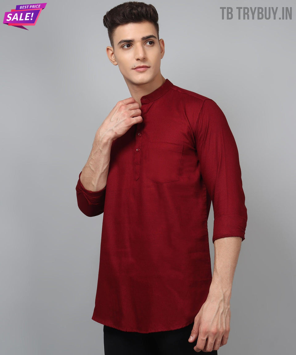 Maroon regular-fit cotton kurta for men