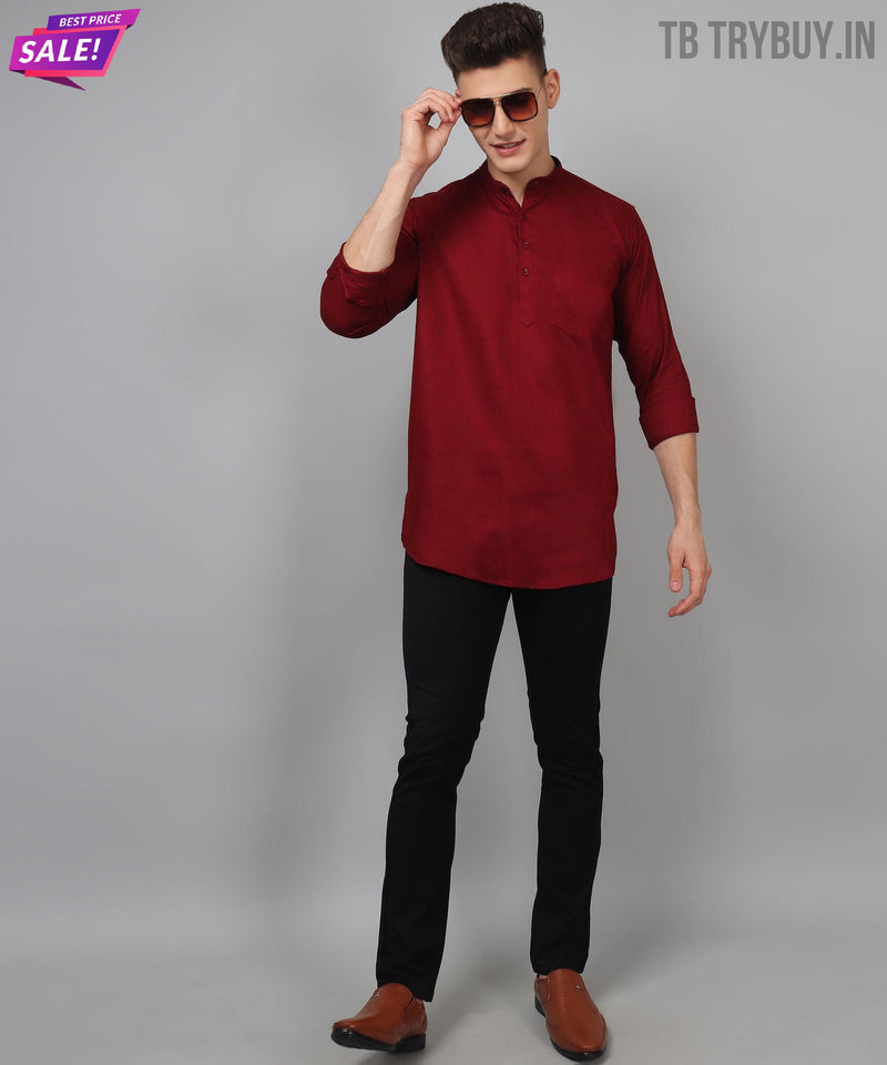 Men’s Maroon Regular Fit Cotton Kurta 6