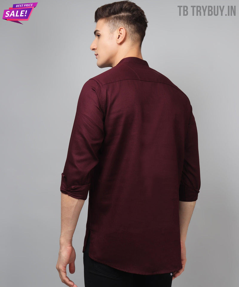 Men’s Wine Red Regular Fit Cotton Kurta 8