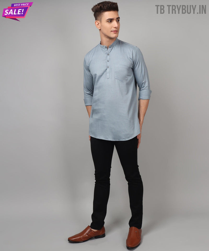 Men’s Grey Regular Fit Cotton Kurta 6