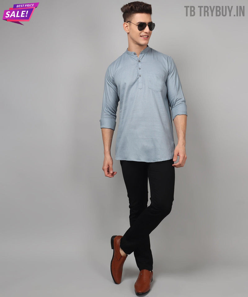 Men’s Grey Regular Fit Cotton Kurta 3