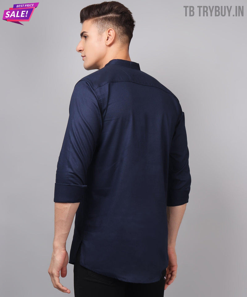 Men’s Navy Blue Regular Fit Cotton Kurta 6