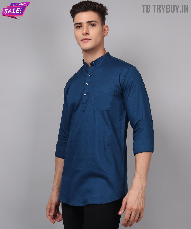 Men’s Blue Regular Fit Cotton Kurta 7