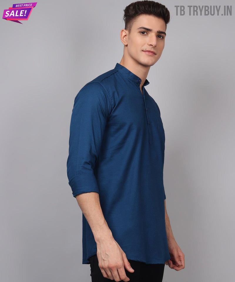 Men’s Blue Regular Fit Cotton Kurta 2