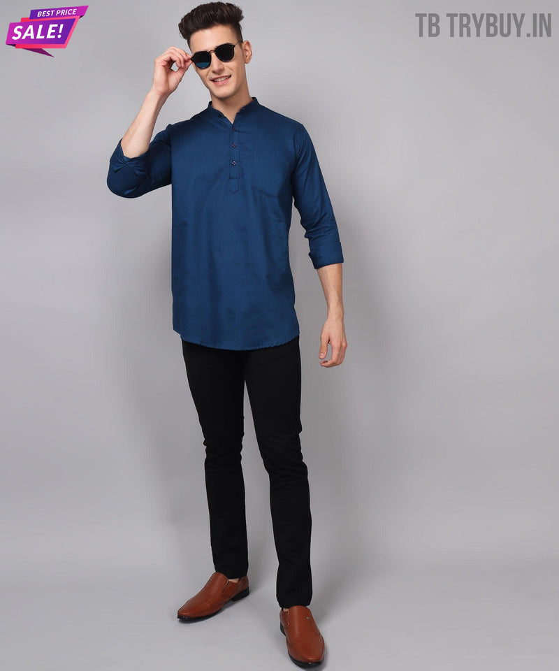 Men’s Blue Regular Fit Cotton Kurta 3
