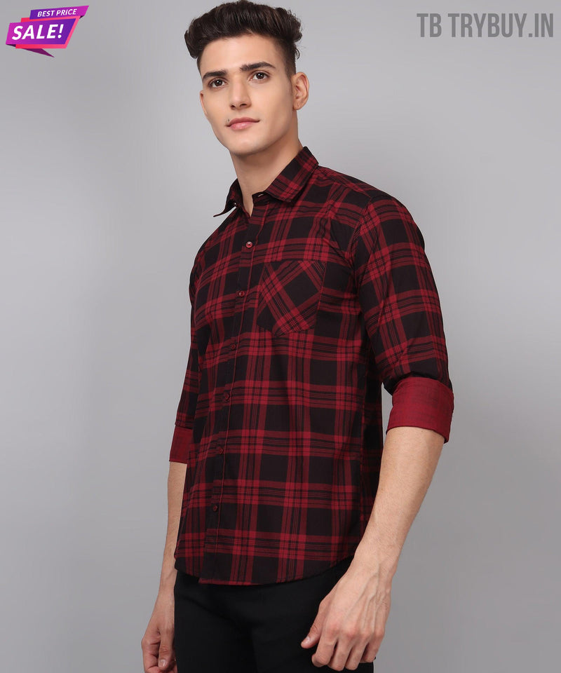 Red Black Checked Cotton Shirt for Men 5