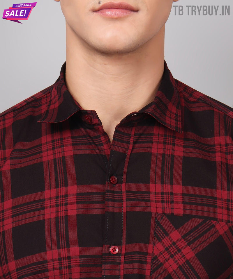 Red Black Checked Cotton Shirt for Men 3