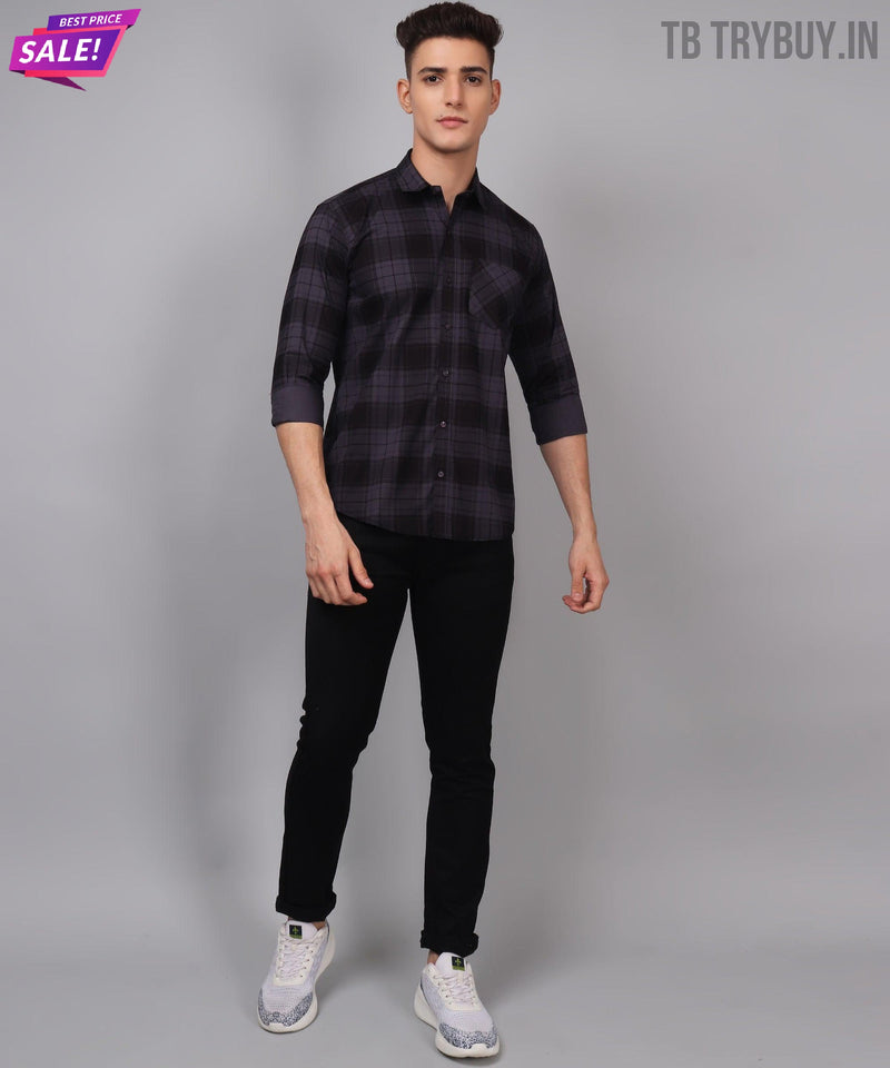 Grey Black Checked Cotton Shirt for Men 9