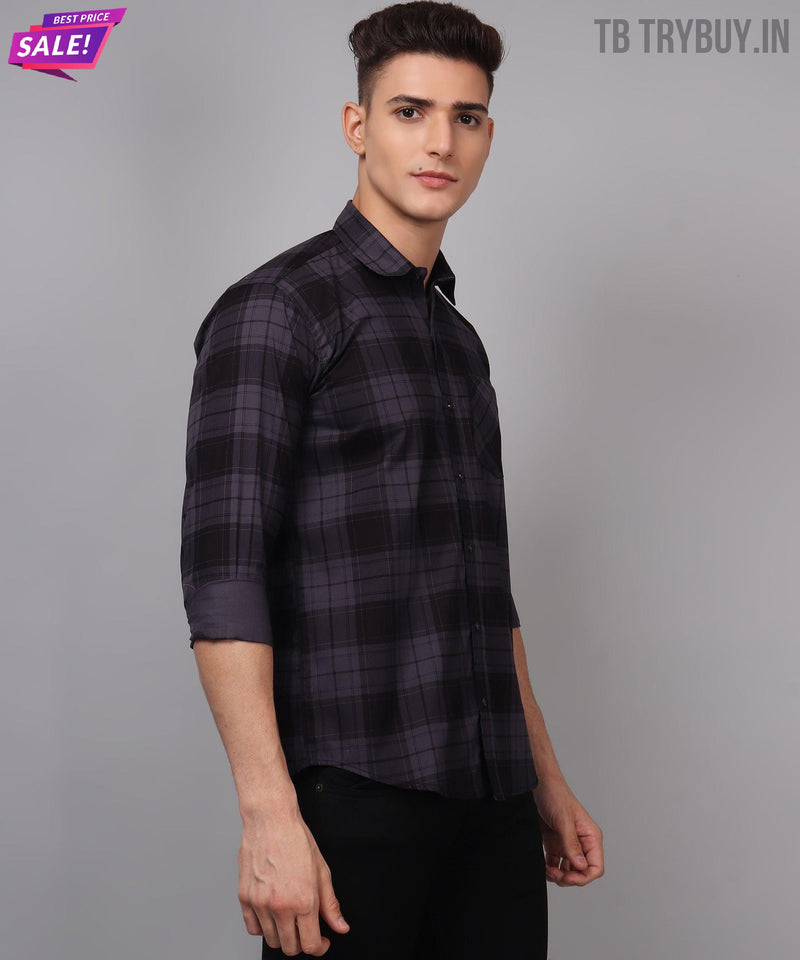 Grey Black Checked Cotton Shirt for Men 6