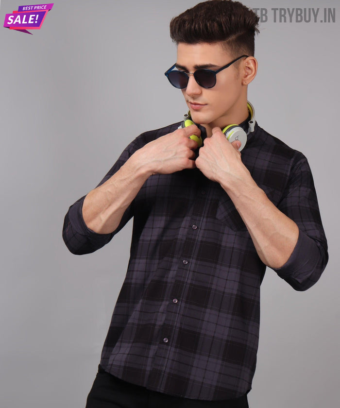 TryBuy Premium Grey Black Checks Cotton Casual Shirt for Men 2