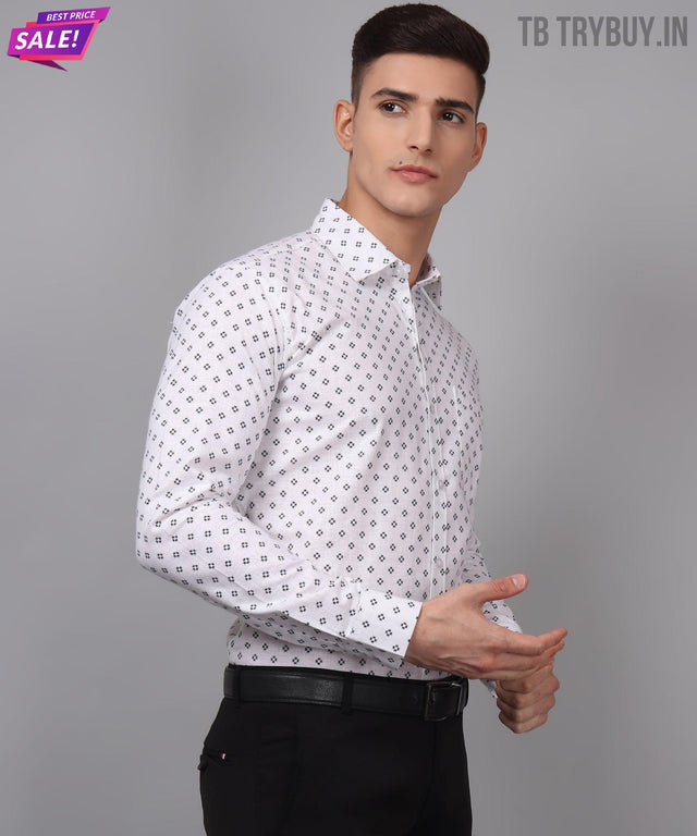 
a man wearing a white shirt and black pants
