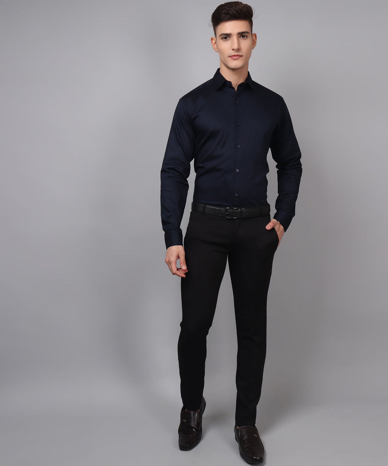 Navy Blue Formal Cotton Shirt for Men 4