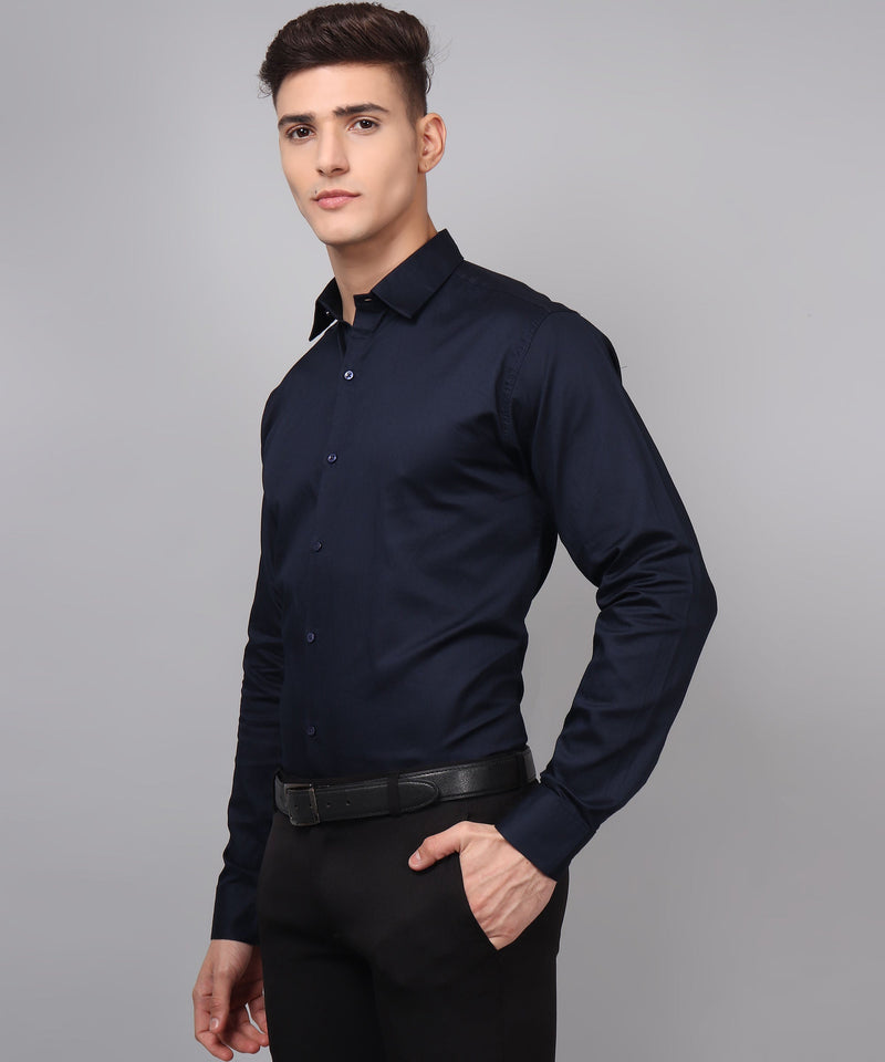 Navy Blue Formal Cotton Shirt for Men 8