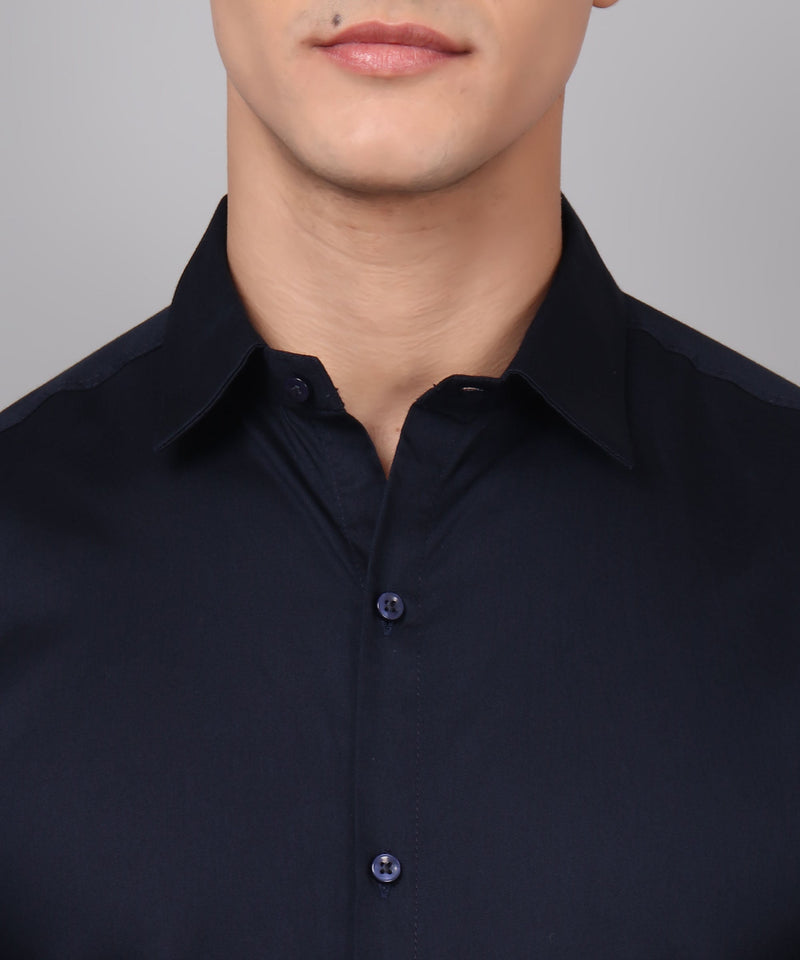 Navy Blue Formal Cotton Shirt for Men 6