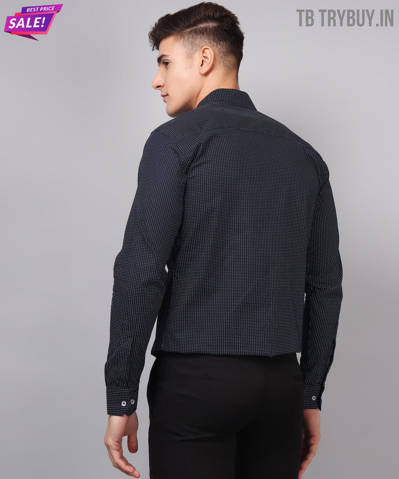 Navy Blue Dot Printed Cotton Shirt for Men 8