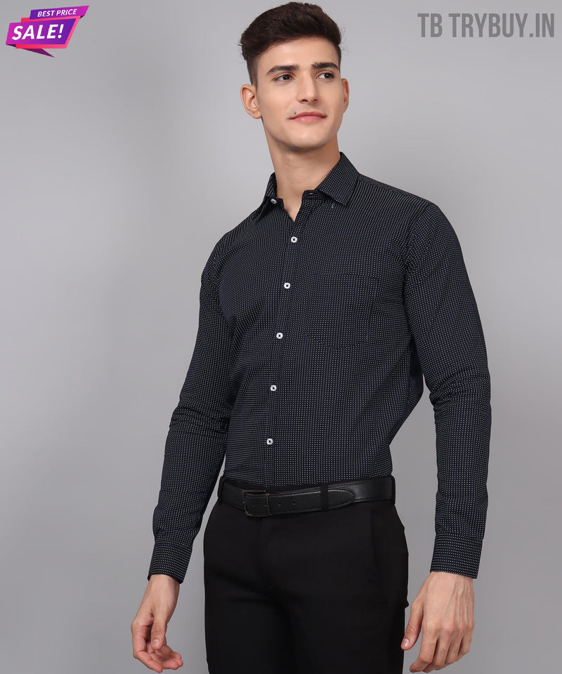 Navy Blue Dot Printed Cotton Shirt for Men 5