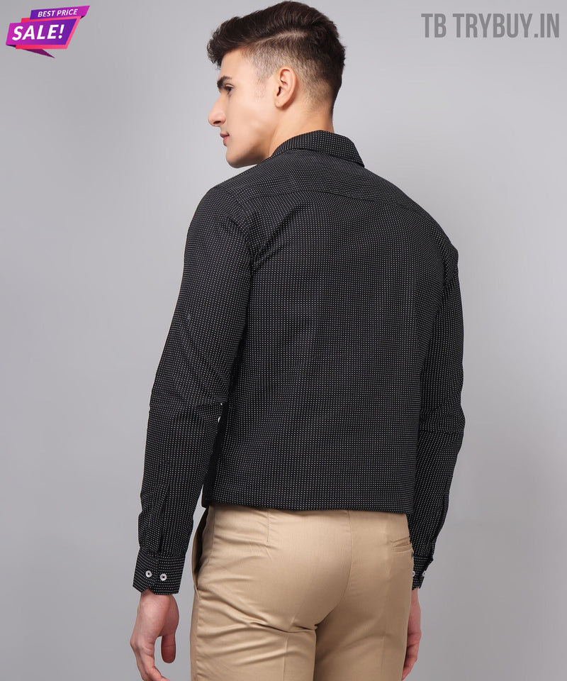 Black Dot Printed Cotton Shirt for Men 7