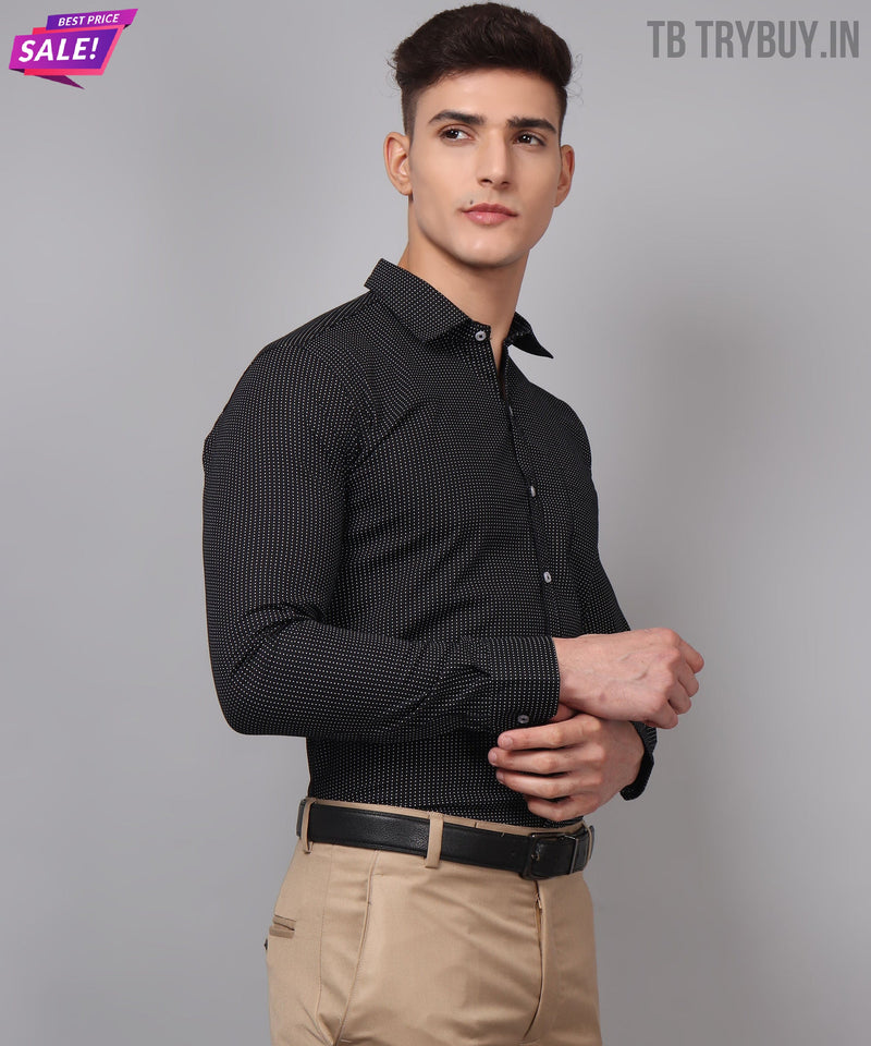 Black Dot Printed Cotton Shirt for Men 6