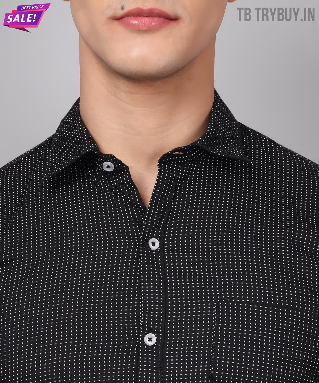 Men's black dot printed regular-fit shirt, product view