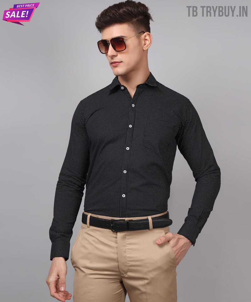 Black Dot Printed Cotton Shirt for Men 5