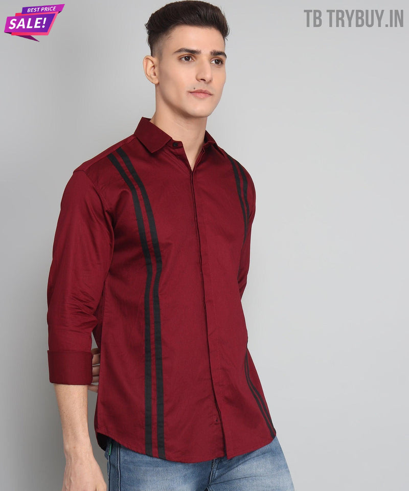 Maroon Black Striped Cotton Shirt for Men 3