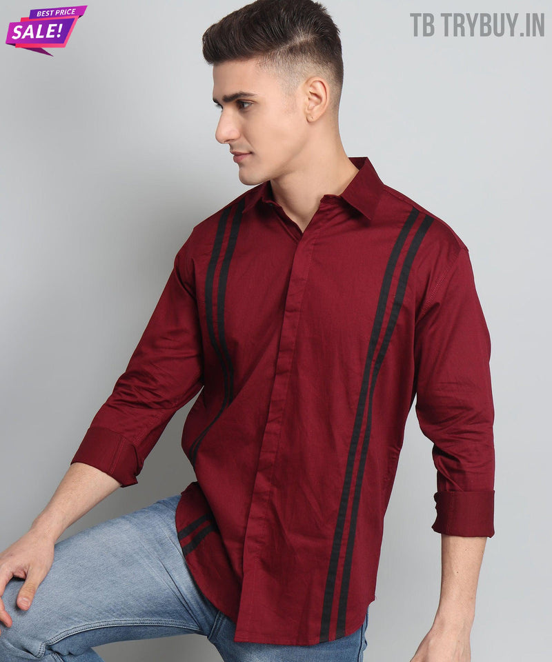 Maroon Black Striped Cotton Shirt for Men 6