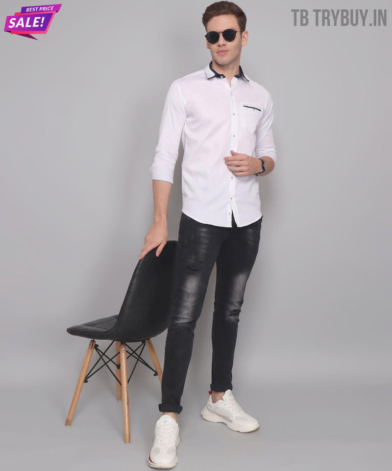 White Cotton Shirt for Men with Double Cuffs 4
