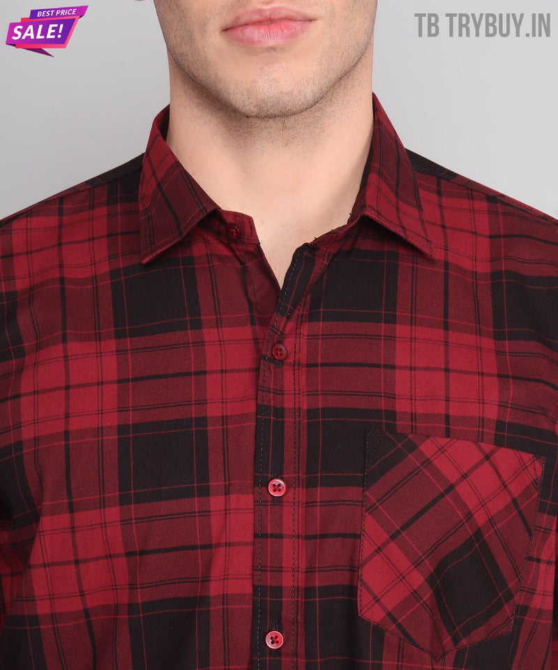 Black Red Checked Cotton Shirt for Men 3